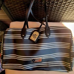 Ralph Lauren large navy stripe shoulder bag 13 w x 10 tall